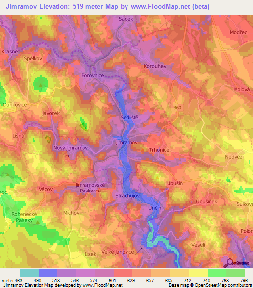 Jimramov,Czech Republic Elevation Map