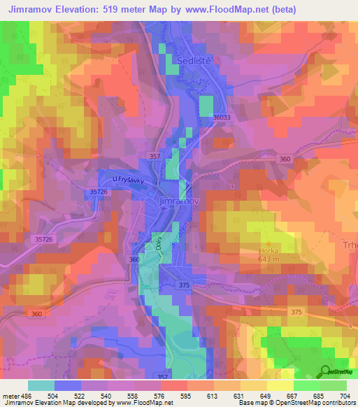 Jimramov,Czech Republic Elevation Map