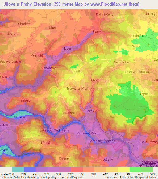 Jilove u Prahy,Czech Republic Elevation Map