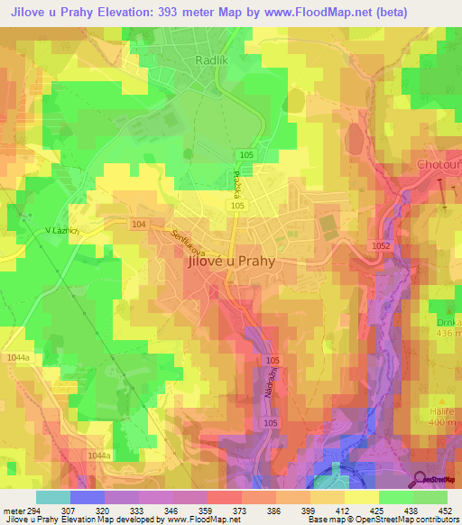 Jilove u Prahy,Czech Republic Elevation Map