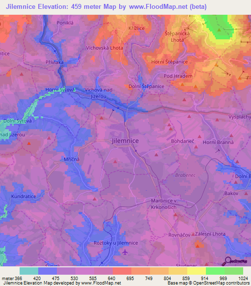 Jilemnice,Czech Republic Elevation Map
