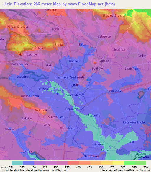 Jicin,Czech Republic Elevation Map