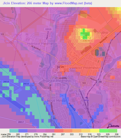 Jicin,Czech Republic Elevation Map