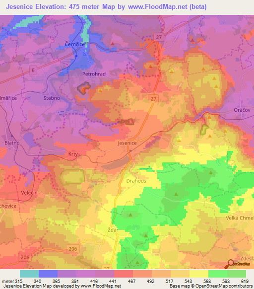 Jesenice,Czech Republic Elevation Map