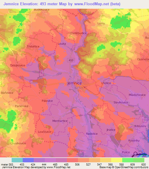 Jemnice,Czech Republic Elevation Map