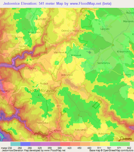 Jedovnice,Czech Republic Elevation Map
