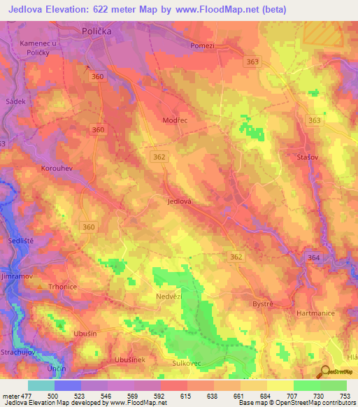 Jedlova,Czech Republic Elevation Map