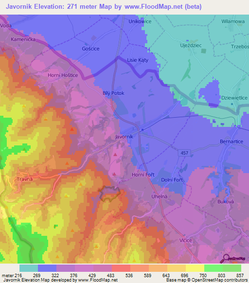 Javornik,Czech Republic Elevation Map