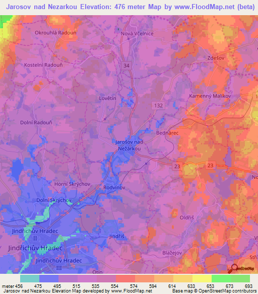 Jarosov nad Nezarkou,Czech Republic Elevation Map