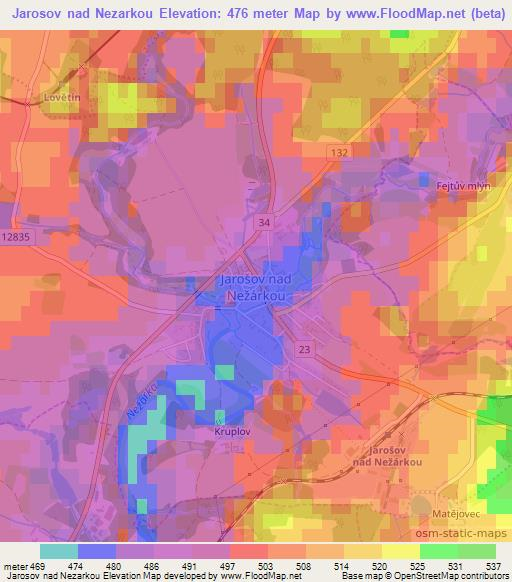 Jarosov nad Nezarkou,Czech Republic Elevation Map