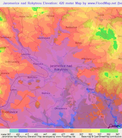 Jaromerice nad Rokytnou,Czech Republic Elevation Map