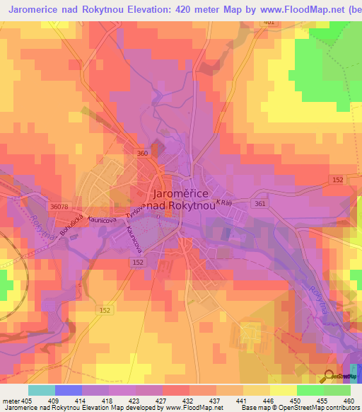 Jaromerice nad Rokytnou,Czech Republic Elevation Map