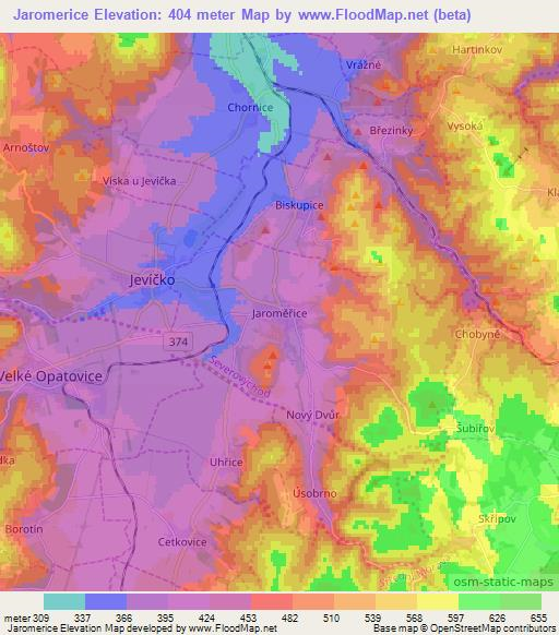 Jaromerice,Czech Republic Elevation Map