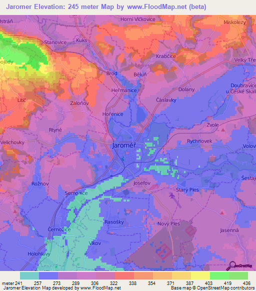 Jaromer,Czech Republic Elevation Map
