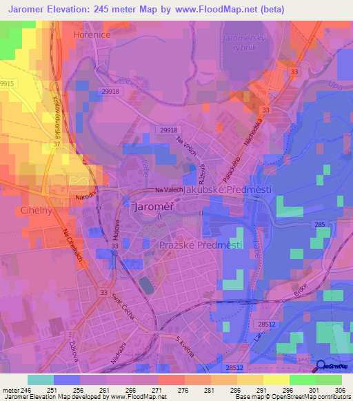 Jaromer,Czech Republic Elevation Map