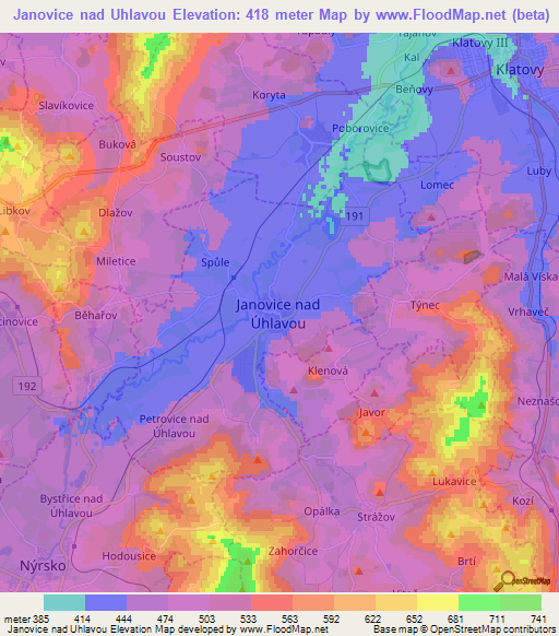 Janovice nad Uhlavou,Czech Republic Elevation Map