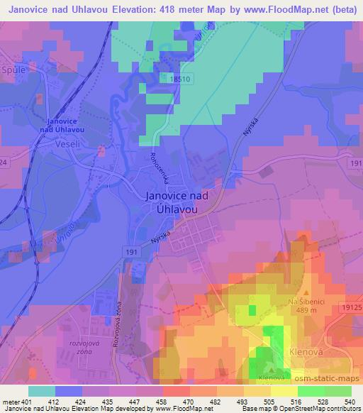 Janovice nad Uhlavou,Czech Republic Elevation Map