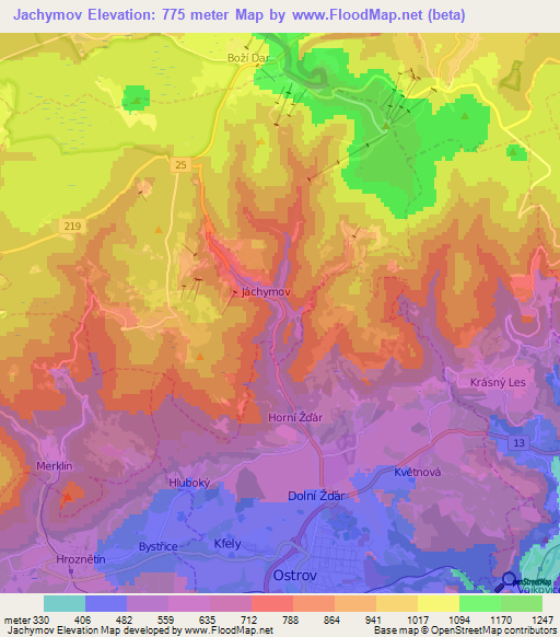 Jachymov,Czech Republic Elevation Map