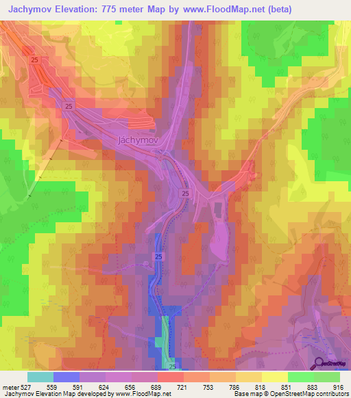 Jachymov,Czech Republic Elevation Map
