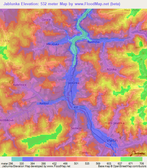 Jablunka,Czech Republic Elevation Map
