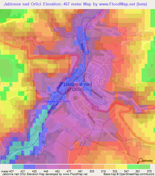 Jablonne nad Orlici,Czech Republic Elevation Map