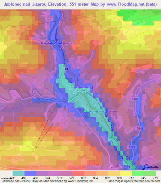 Jablonec nad Jizerou,Czech Republic Elevation Map