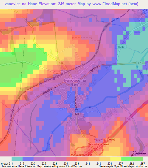 Ivanovice na Hane,Czech Republic Elevation Map
