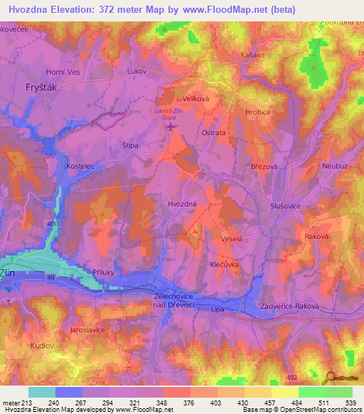 Hvozdna,Czech Republic Elevation Map