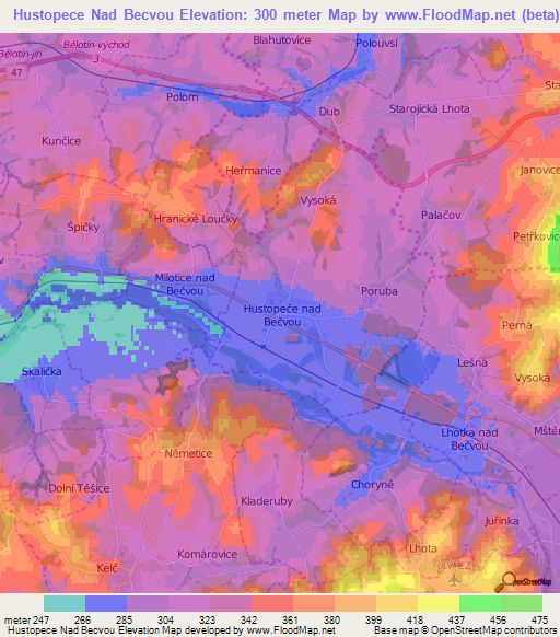 Hustopece Nad Becvou,Czech Republic Elevation Map