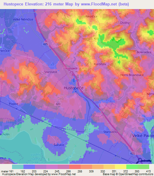 Hustopece,Czech Republic Elevation Map
