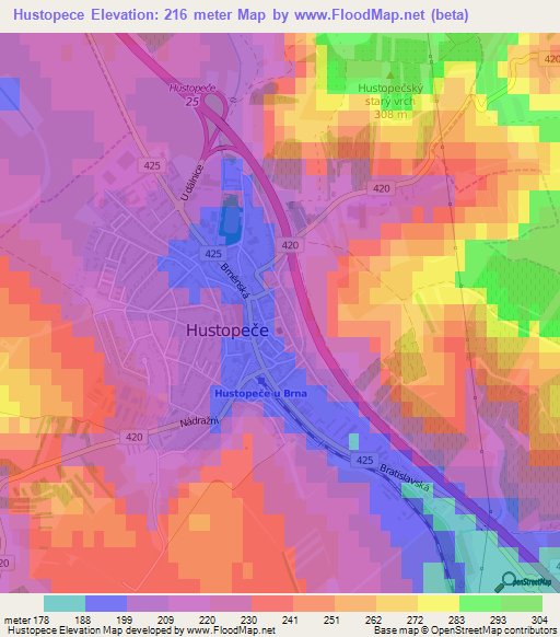 Hustopece,Czech Republic Elevation Map