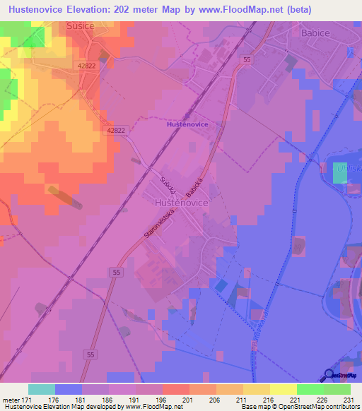 Hustenovice,Czech Republic Elevation Map
