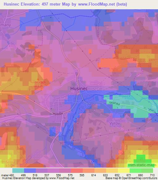 Husinec,Czech Republic Elevation Map