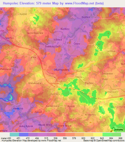 Humpolec,Czech Republic Elevation Map