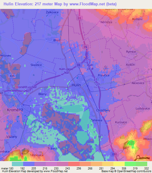 Hulin,Czech Republic Elevation Map
