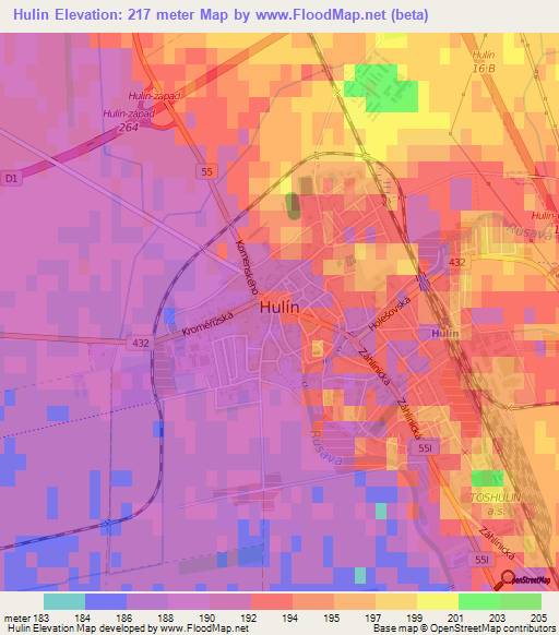 Hulin,Czech Republic Elevation Map