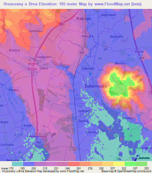 Hrusovany u Brna,Czech Republic Elevation Map
