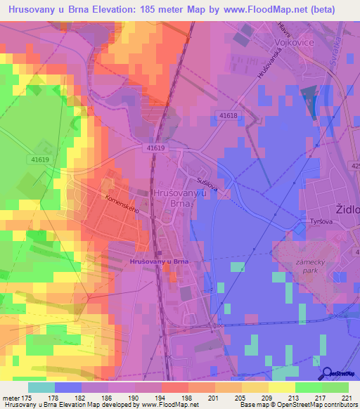 Hrusovany u Brna,Czech Republic Elevation Map