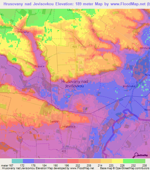 Hrusovany nad Jevisovkou,Czech Republic Elevation Map