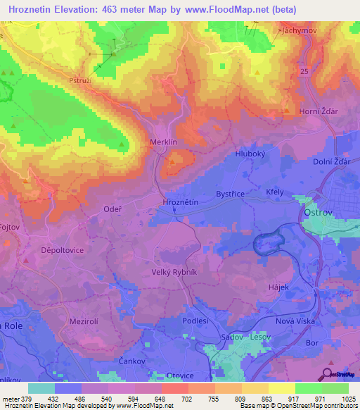 Hroznetin,Czech Republic Elevation Map
