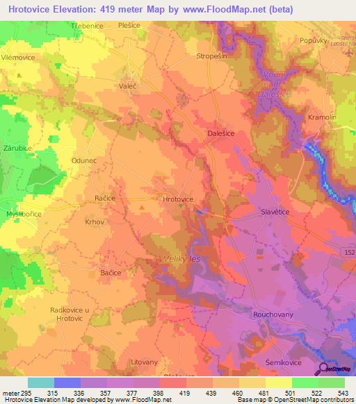 Hrotovice,Czech Republic Elevation Map