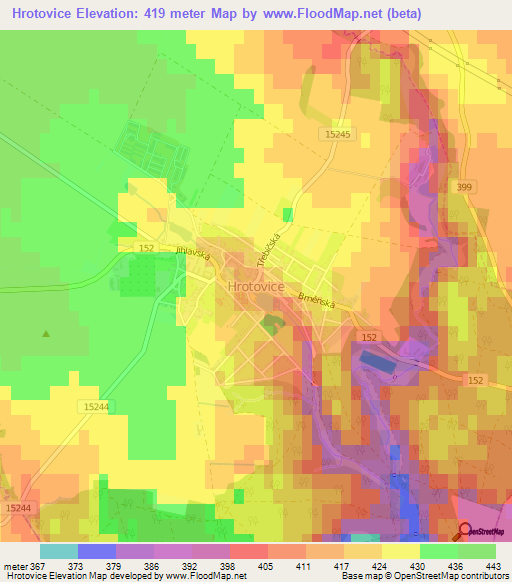 Hrotovice,Czech Republic Elevation Map