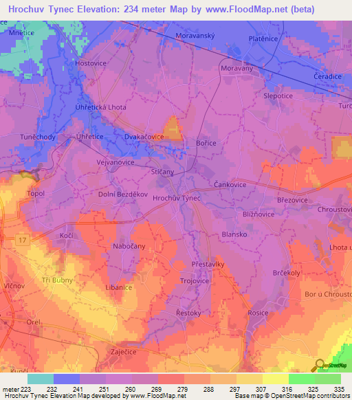 Hrochuv Tynec,Czech Republic Elevation Map