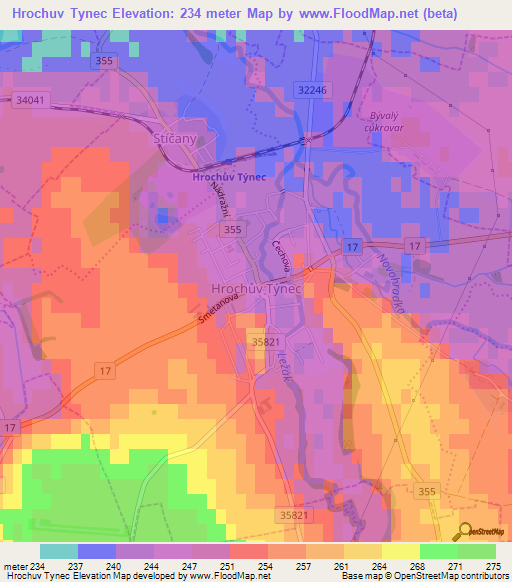 Hrochuv Tynec,Czech Republic Elevation Map