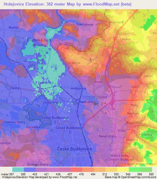 Hrdejovice,Czech Republic Elevation Map