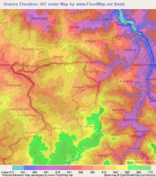 Hranice,Czech Republic Elevation Map