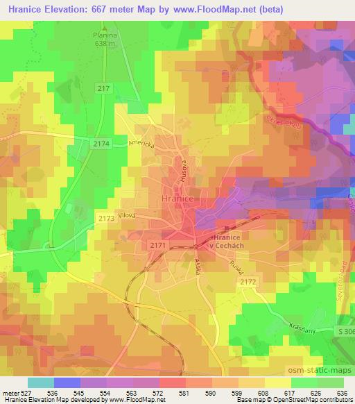 Hranice,Czech Republic Elevation Map