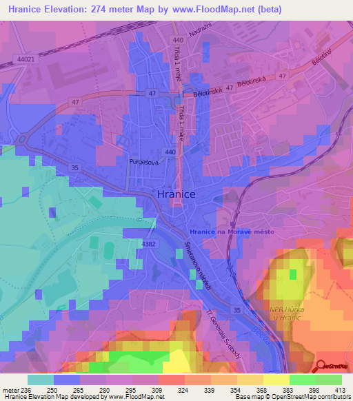 Hranice,Czech Republic Elevation Map
