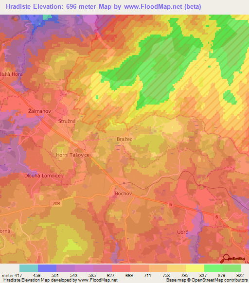 Hradiste,Czech Republic Elevation Map