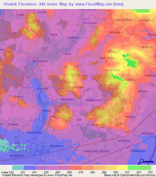 Hradek,Czech Republic Elevation Map